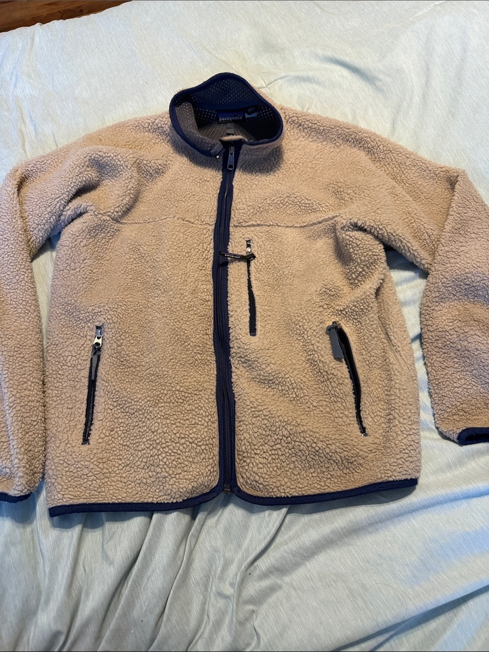 Patagonia Tan Sherpa Fleece Jacket with Dark Trim